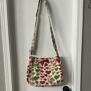 bungalow 360 Cream Shoulder Bag with Multicolor Heart Print EUC